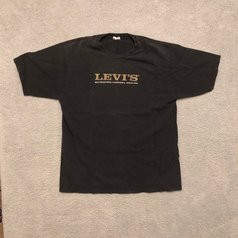 VTG Levis Mens Graphic T-Shirt Black Gold San Francisco California‎ Logo Large